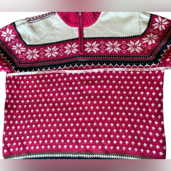 Vtg Lands End Nordic Fair Isle Red Snowflake Quarter Zip Sweater Cotton & Wool - Picture 5 of 10